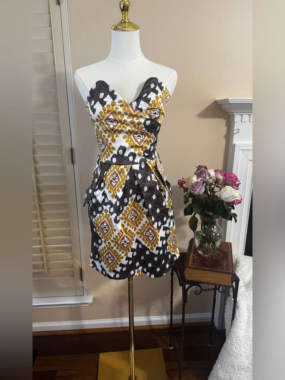 Snap Mustard and Black Printed Spaghetti-Strap Mini Dress